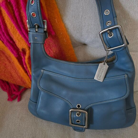 Vintage Coach Legacy Saddle Bag - Light Blue - Picture 3 of 9